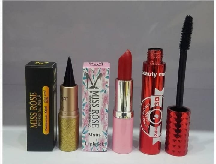 Deal Of 3 Miss Rose Lipstick + Eyeliner Kajal + Mascara Waterproof