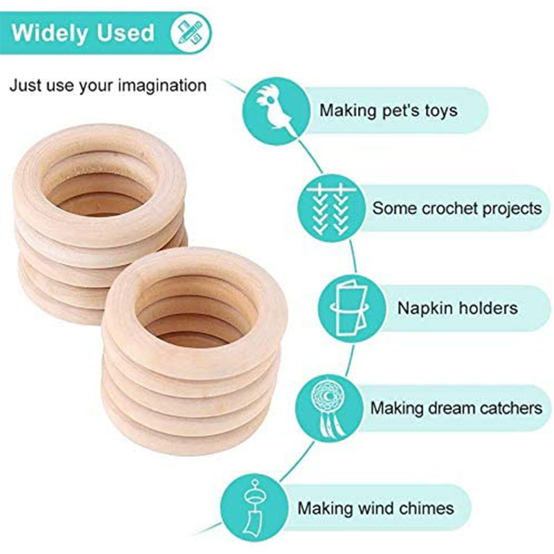 Unfinished Solid Wooden Rings 15-150MM Natural Wood Ring for Baby