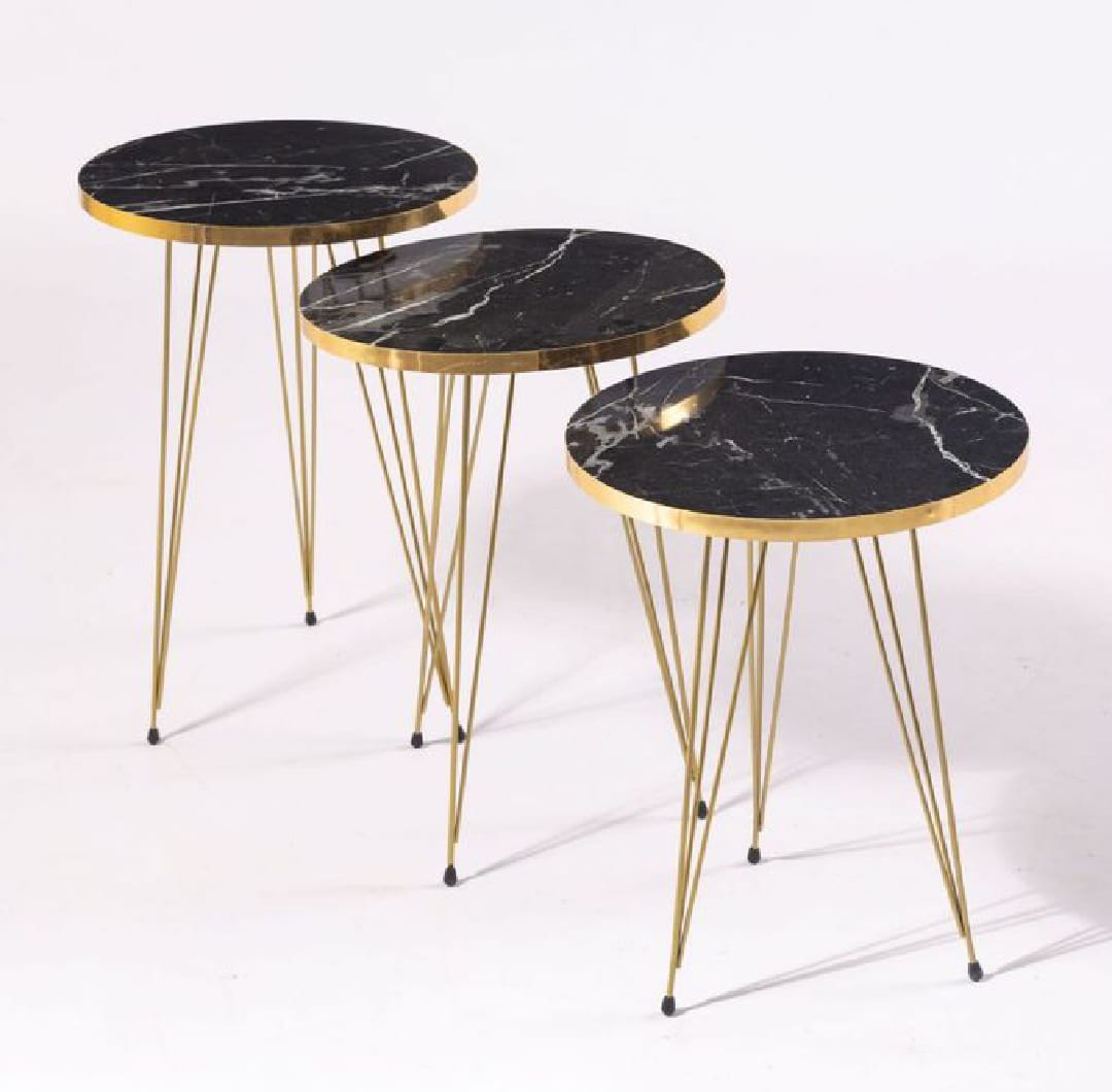 Mexico Present 1 Pcs / Set of 3 Round Coffee Table HIGH Gloss Nesting End Tables - Coffee table - Stool - Accent Tables with Metal Legs for Living Room, Home Office, Nightstands for Bedroom, Sturdy Easy Assembly - 3 Piece Nesting Table set for living Room