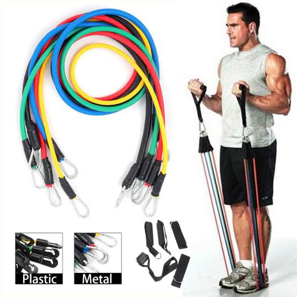 20% off Multifunction Body Fitness Latex Elastic Tube Resistance Bands Power Exercise Resistance Exercise Band 5 in 1, Fitness Band set of 11 Piece