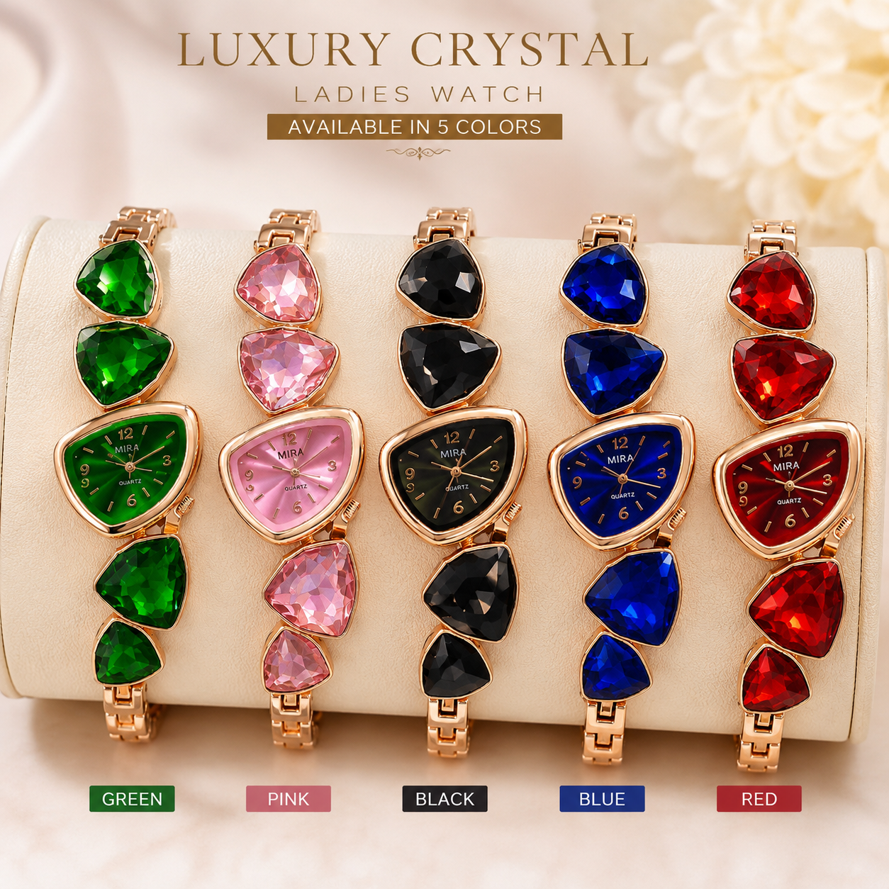 Premium Luxury Crystal Gemstone Ladies Watch | Elegant Fashion Bracelet Quartz Watch for Women