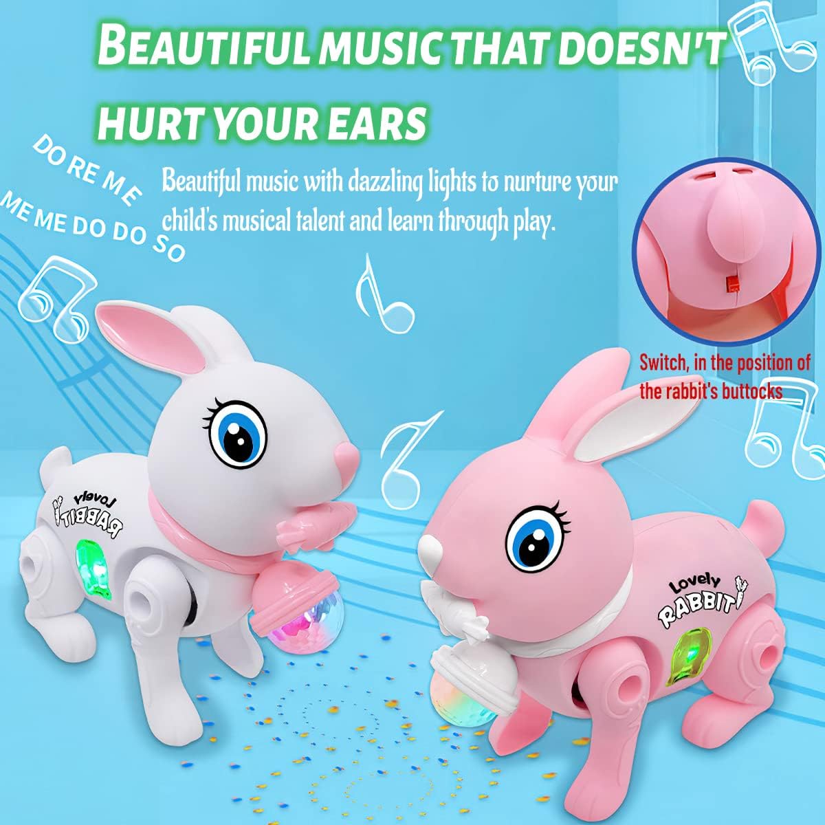 Free Delivery - Electric Bunny Rabbit Plush Toy with Music & LED Perfect Birthday Gift for Girls Boys Kids