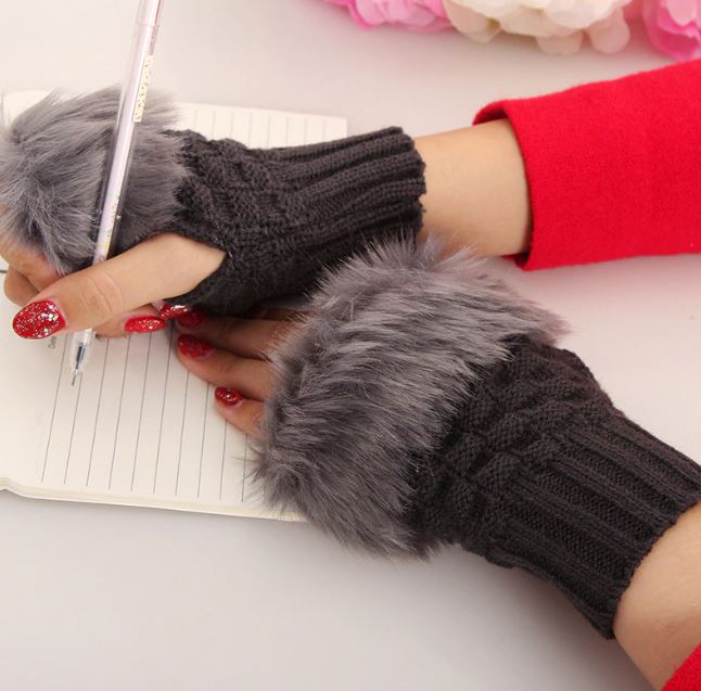 ENRAX CART Winter Solid Color Faux Rabbit  Gloves Arm Sleeve Cover Warmer Fingerless Wrist Gloves Knitted Mitten Fashion Women Gloves