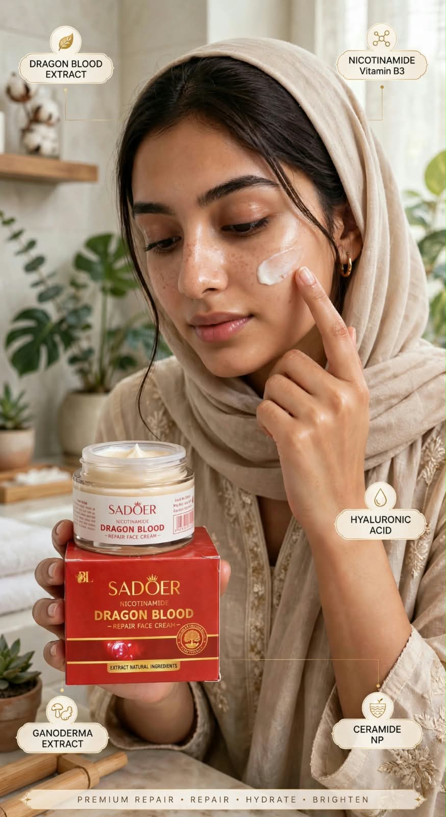 ADOER Nicotinamide Dragon Blood Repair Face Cream For Whitening & Anti Aging - Hydrating Moisturizer For All Skin Types - 50g2.