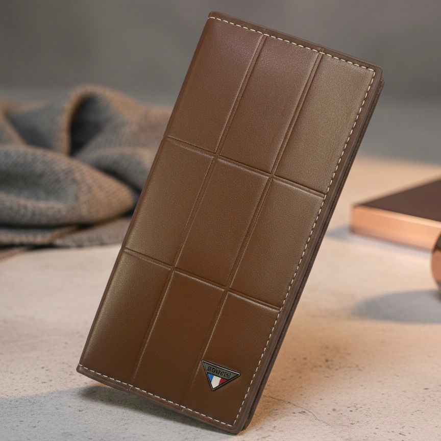 Men’s Premium Check Pattern Leather Wallet – Stylish Bifold Design | Available in Black, Brown & Chocolate