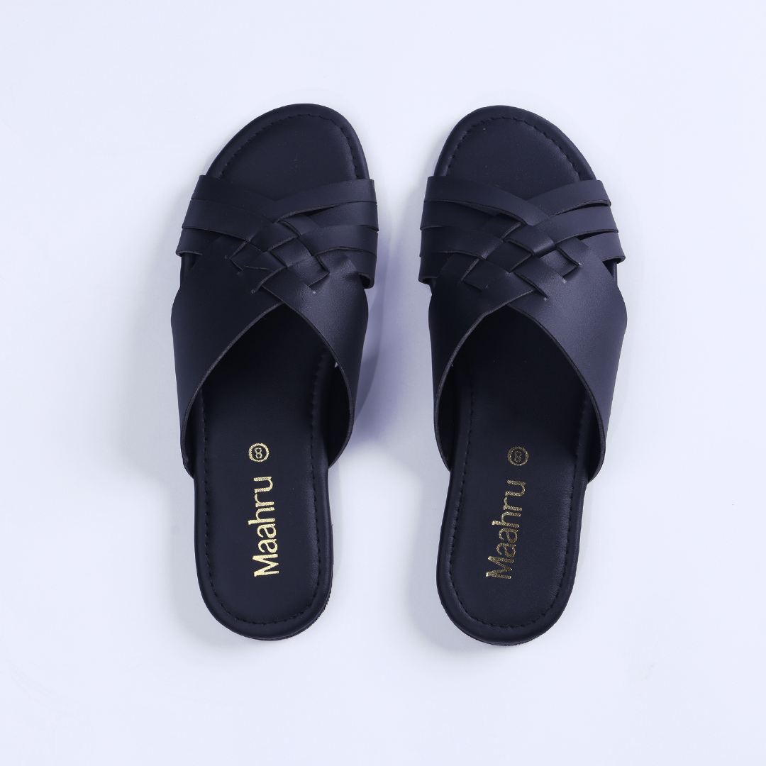 Flat Slippers For Girls & Women - Maahru Black Harness