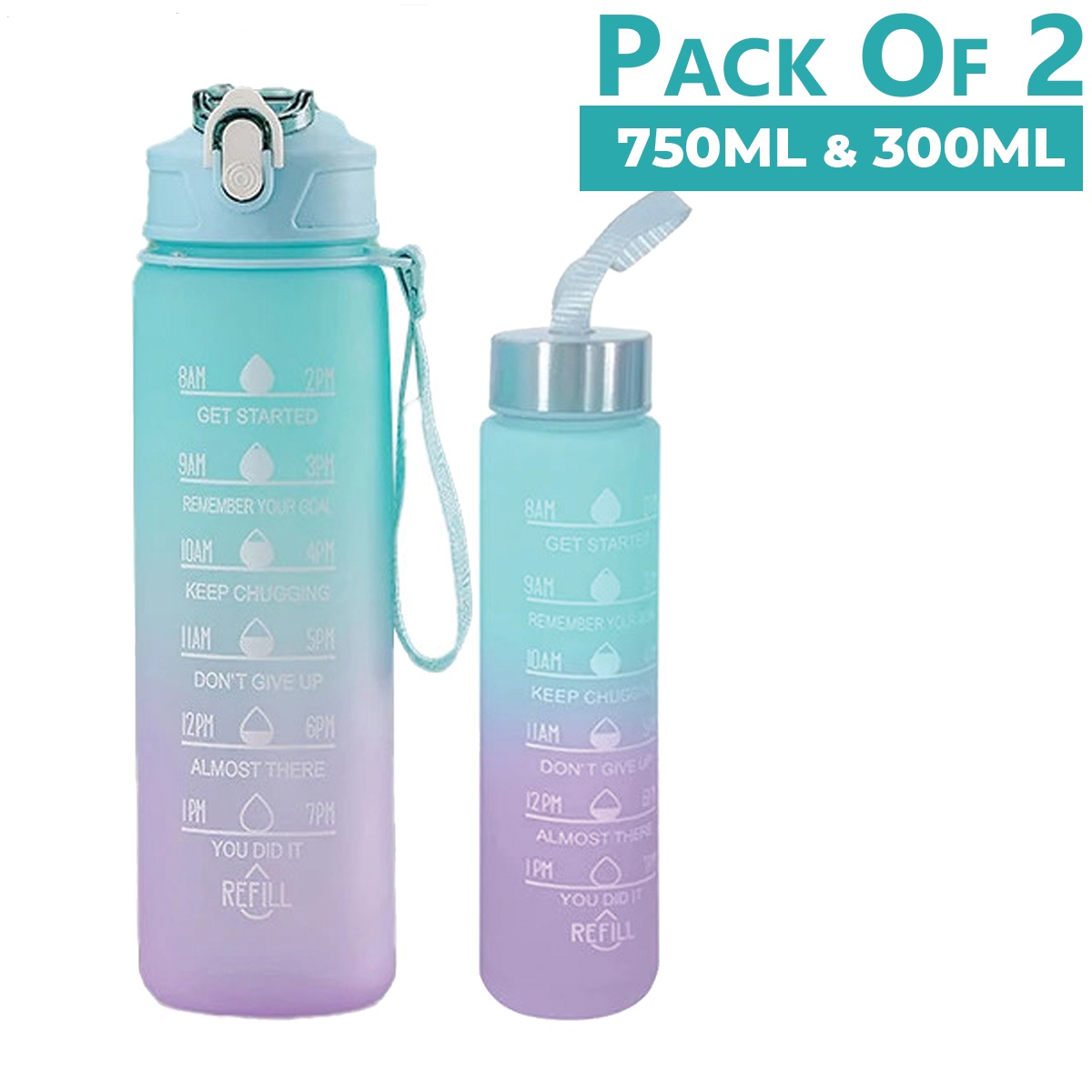 3pcs | 2pcs Motivational Water Bottle With Straw | 2L Gradient Color Drinking Water Bottle