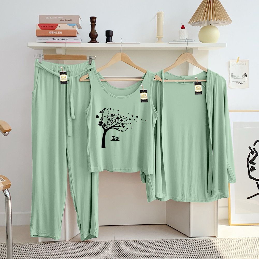 Nighty Set 3 Piece Night Wear For Women/ Sleepwear GOWN + Inner Dress Trouser Black I135123257 Nighty Set 3 Piece Night Wear For Women/ Sleepwear GOWN + Inner Dress Trouser Black I135123257