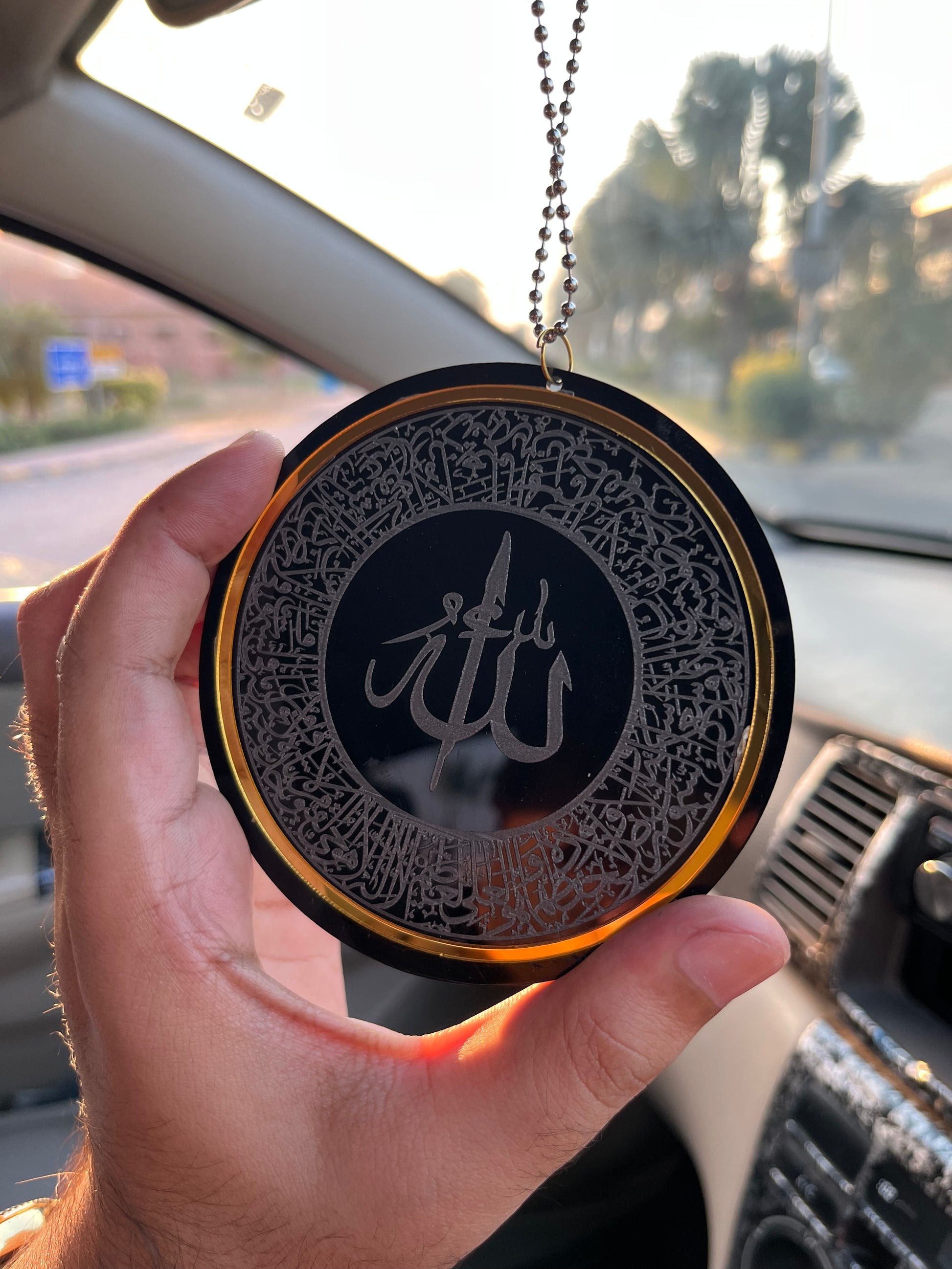 Circle border shape ayatal kursi and safar ki dua Car Hanging