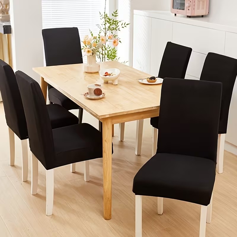 Dining Chair Cover Set 4 Pc, 6 Pc and  Elastic Fitted Solid Color Jersey Cover Comfortable Chair Cover For Dining Room