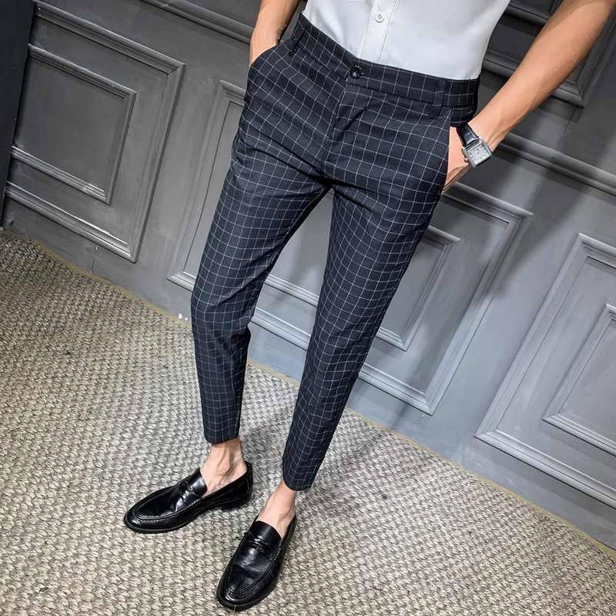 Men's Cotton Jeans Pants with Check 