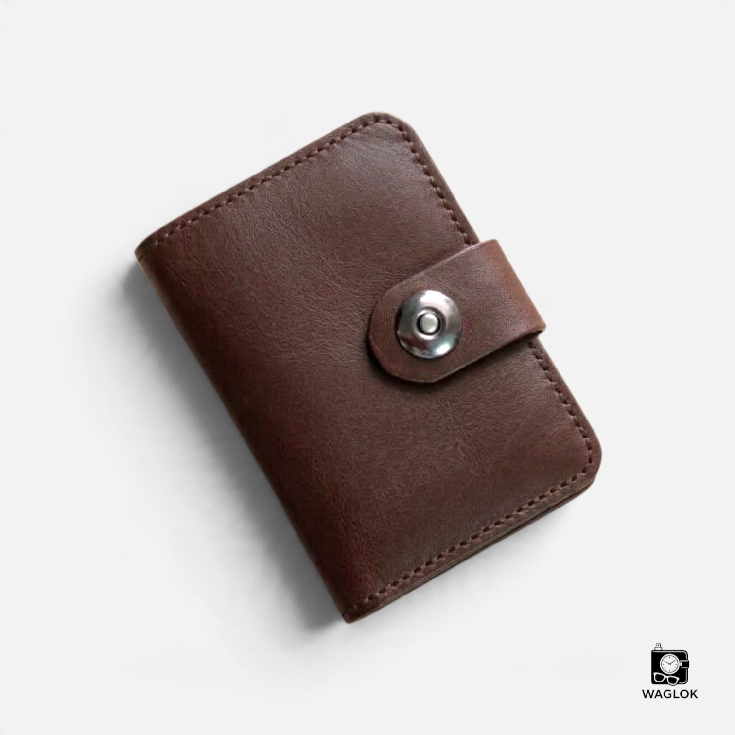 Magnetic Button Cow Leather Slim Wallet, 4 Card Slots, 1 Cash Pocket, 1 Window Card Slot