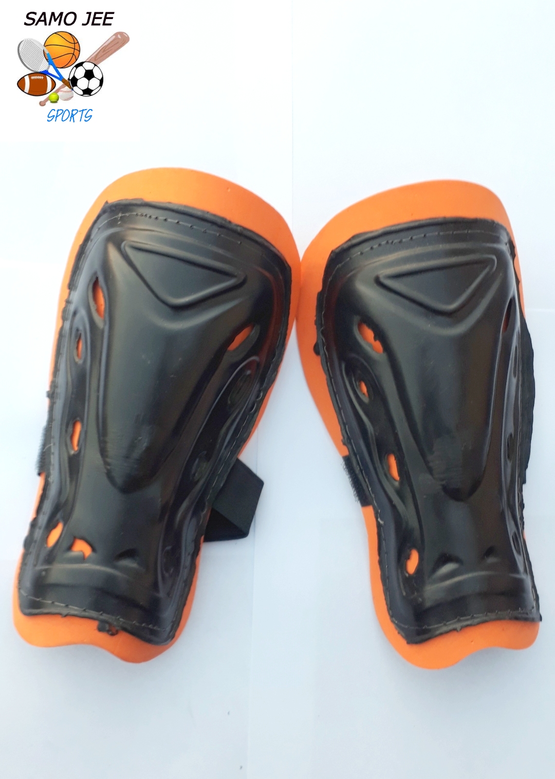 Football or Soccer Shin Guards for Adults, Youth & Kids Protective Soccer Equipment ( Orange & Blue, Yellow Pad) 1 Pair
