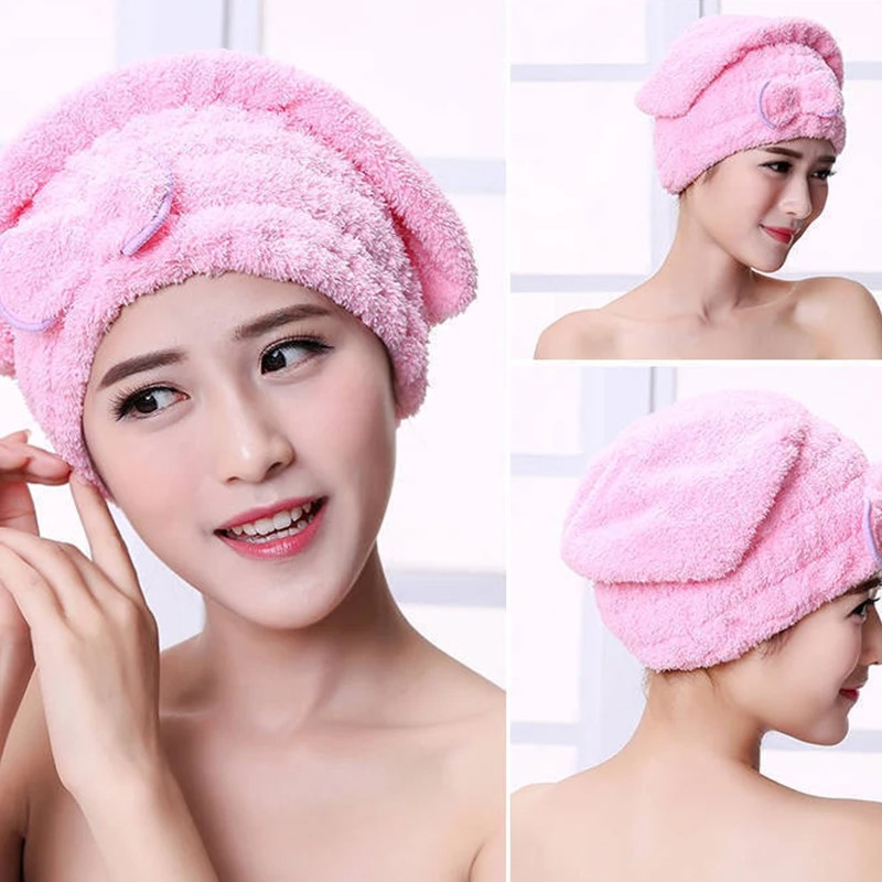 Microfibre Quick Hair Drying Bath Spa Bowknot Wrap Towel Hat Cap for Bath Bathroom Accessories Shower Cap for Women Hair Cap