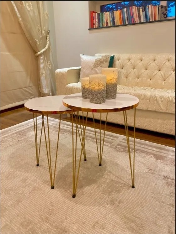1 Pcs / Set of 3 Round Coffee Table HIGH Gloss Nesting End Tables - Round Wood Stacking Coffee Side Accent Tables with Metal Legs for Living Room, Home Office, Nightstands for Bedroom, Sturdy Easy Assembly - 3 Piece Modern Nesting Table Living Room