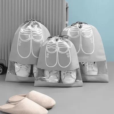 Pack of 12 - Travel Shoes Storage bag with clear window non-woven with PVC Bag