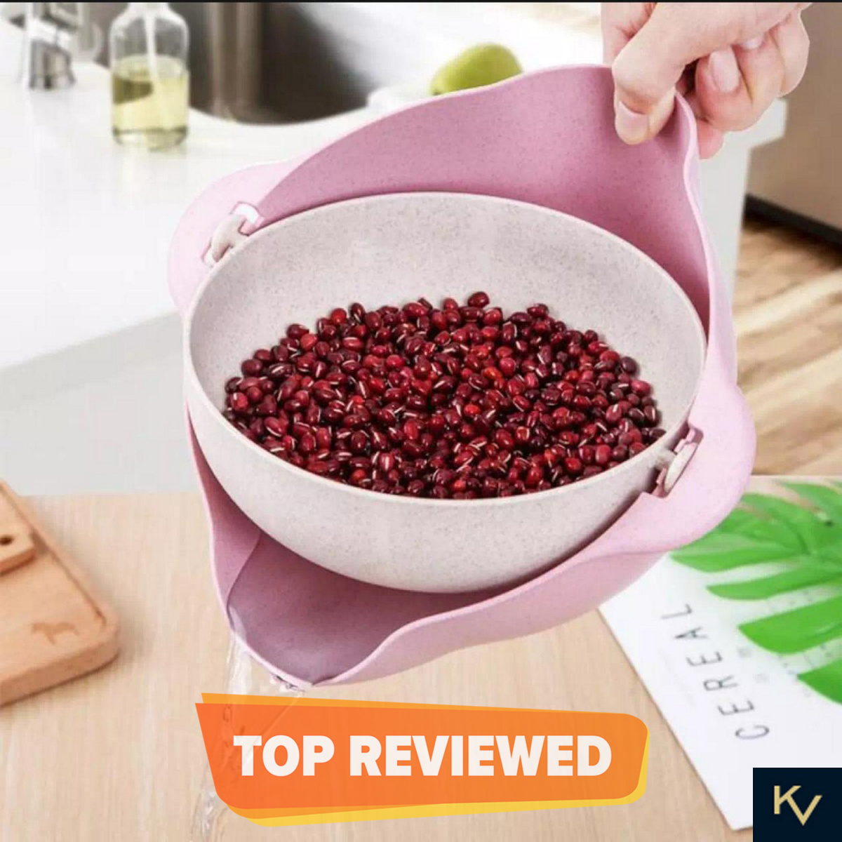 KV Tik Tok Multifunctional 2-in-1 Large Colander Strainer Wheat Straw Household Fruit Plate Plastic Rinse Fruit Vegetables Wash Basin Rice Bowl Drainer Kitchen Basket Washing Ice Bucket/Sink Storage