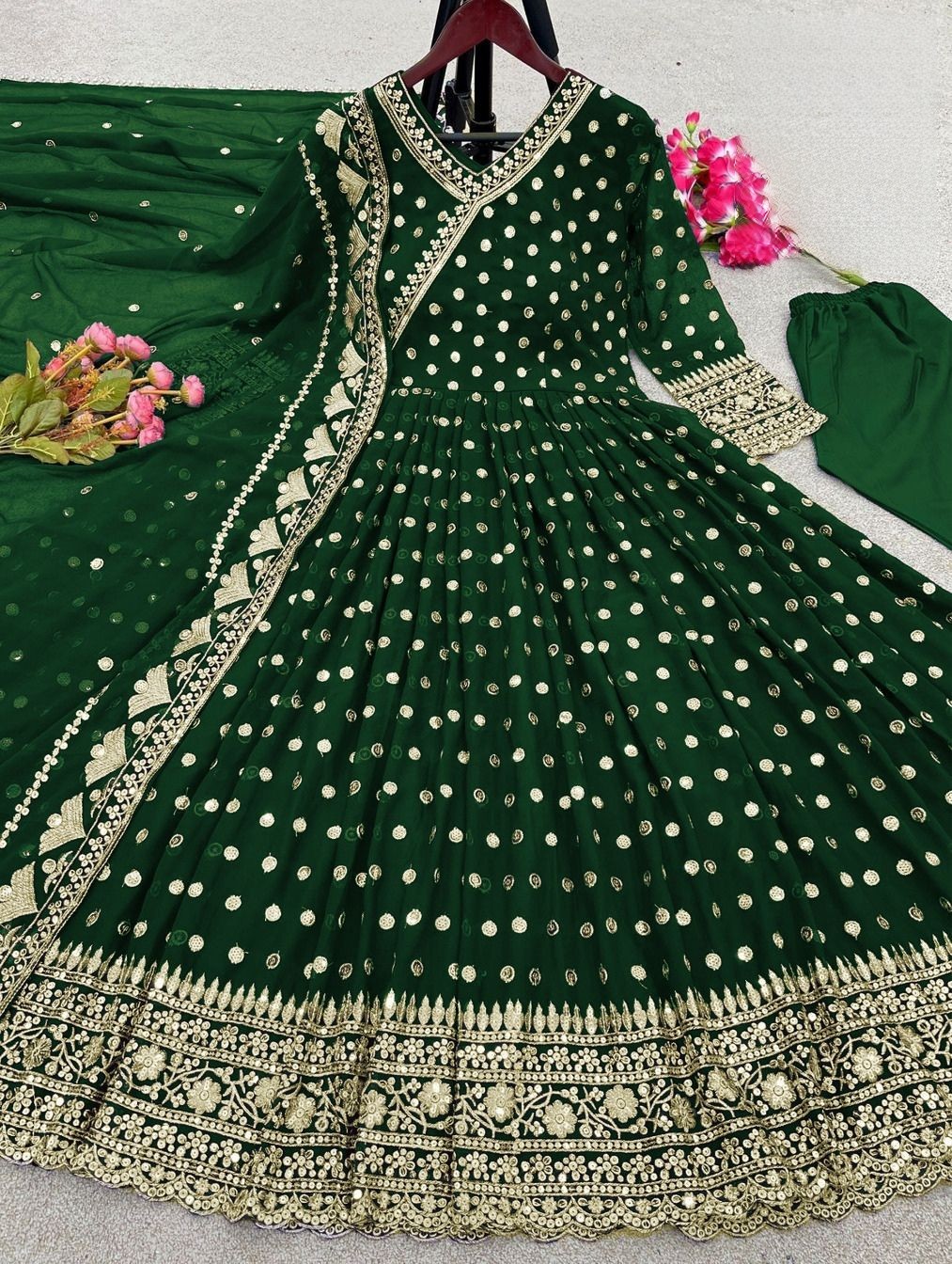 Embroidered Dress -- Stitched Heavy Embroidery Long Maxi -- Chiffon Dresses -- Border And Neck Embroidery Handwork Long Maxi -- Ful Emb Dupatta 3Pcs -- Women & Girls
