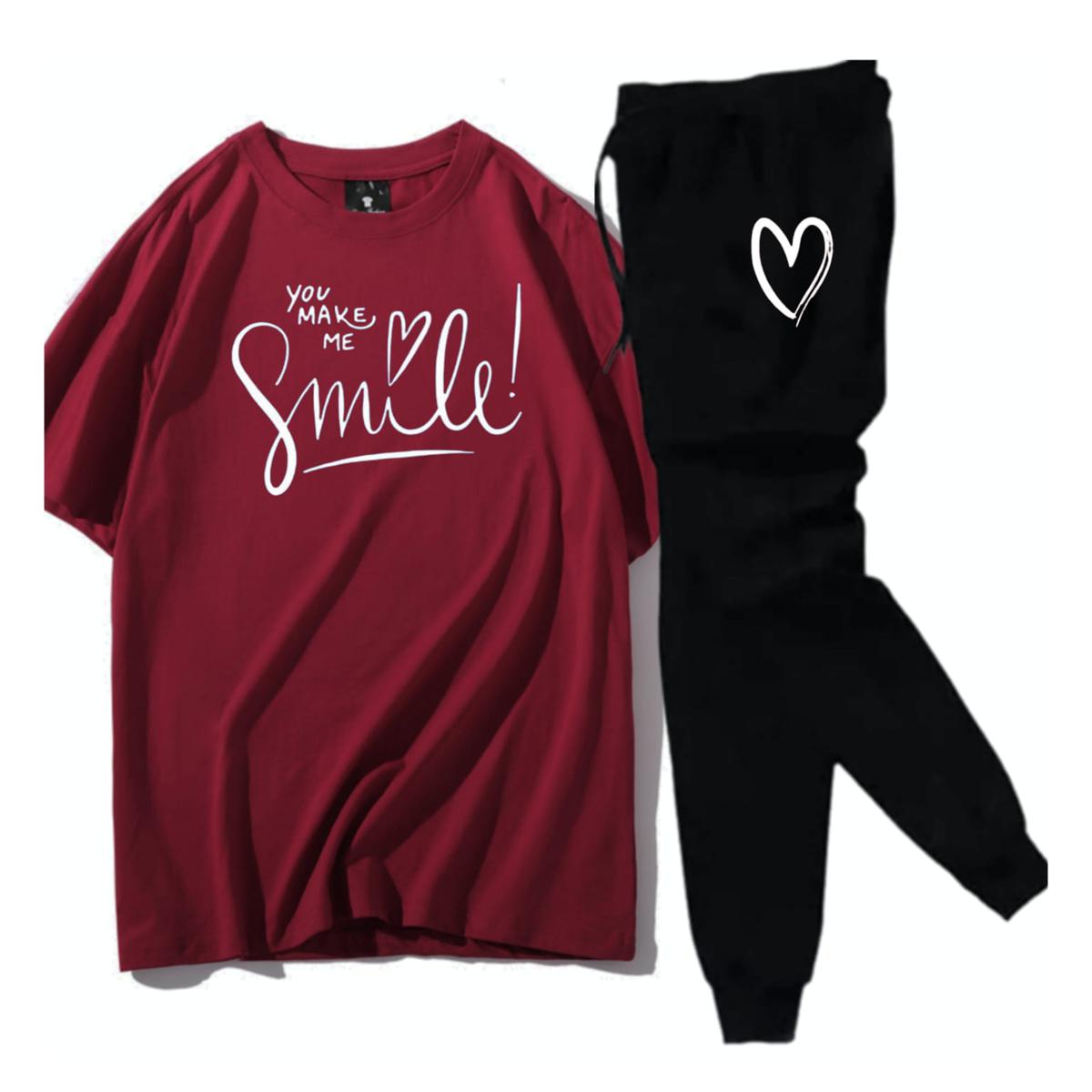 Maroon Trendy Printed Tracksuit For Girls & Womens