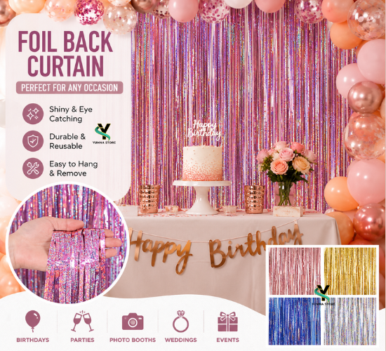 Back Drop Foil Curtains Premium Quality (2 Feet Width and 4.5 Feet Height) for Birthdays, Parties, Anniversaries, Weddings and Functions Decoration, Wall Decoration Tinsel Foil Fringe Curtains in All Colors