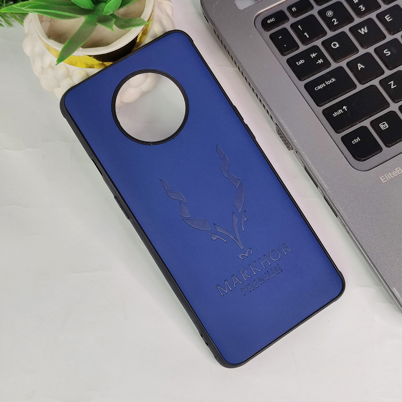 Custodia OnePlus 7T Con Anello Porta Dito E Cavalletto, Rigida E Sottile, Blu Navy, Compatibile Con Supporto Magnetico Auto