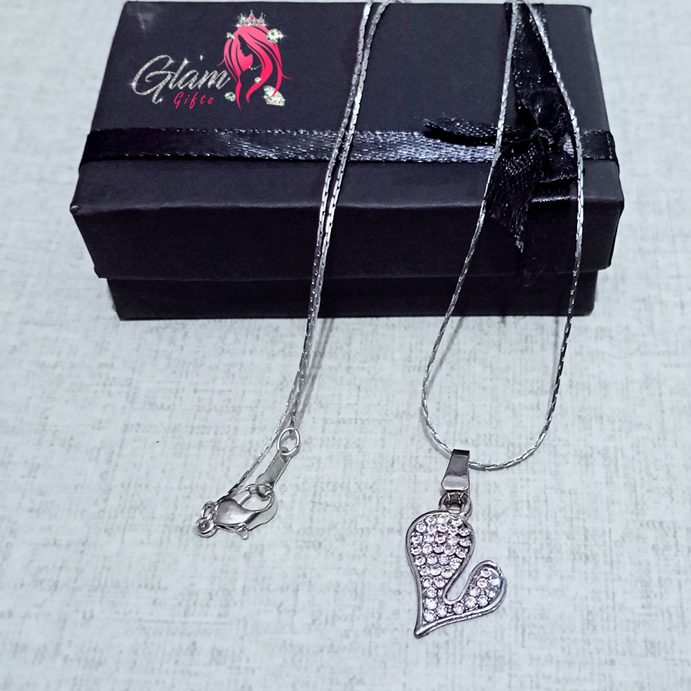 Crystals Silver Heart Pendant Necklace with gift Box for Friends