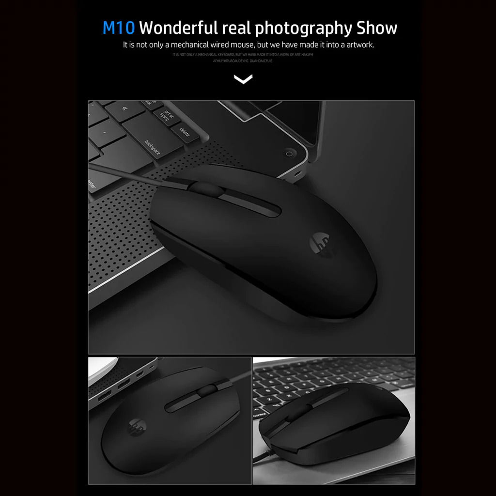 HP M10 Portable Ergonomic Design Computer Mouse Wired Usb Business Office Mouse HP Original HPs M10 BLACK COLOR Optical Laptop Mouse Portable Desktop Notebook Computer Office USB Wired Gaming Black New Mouse