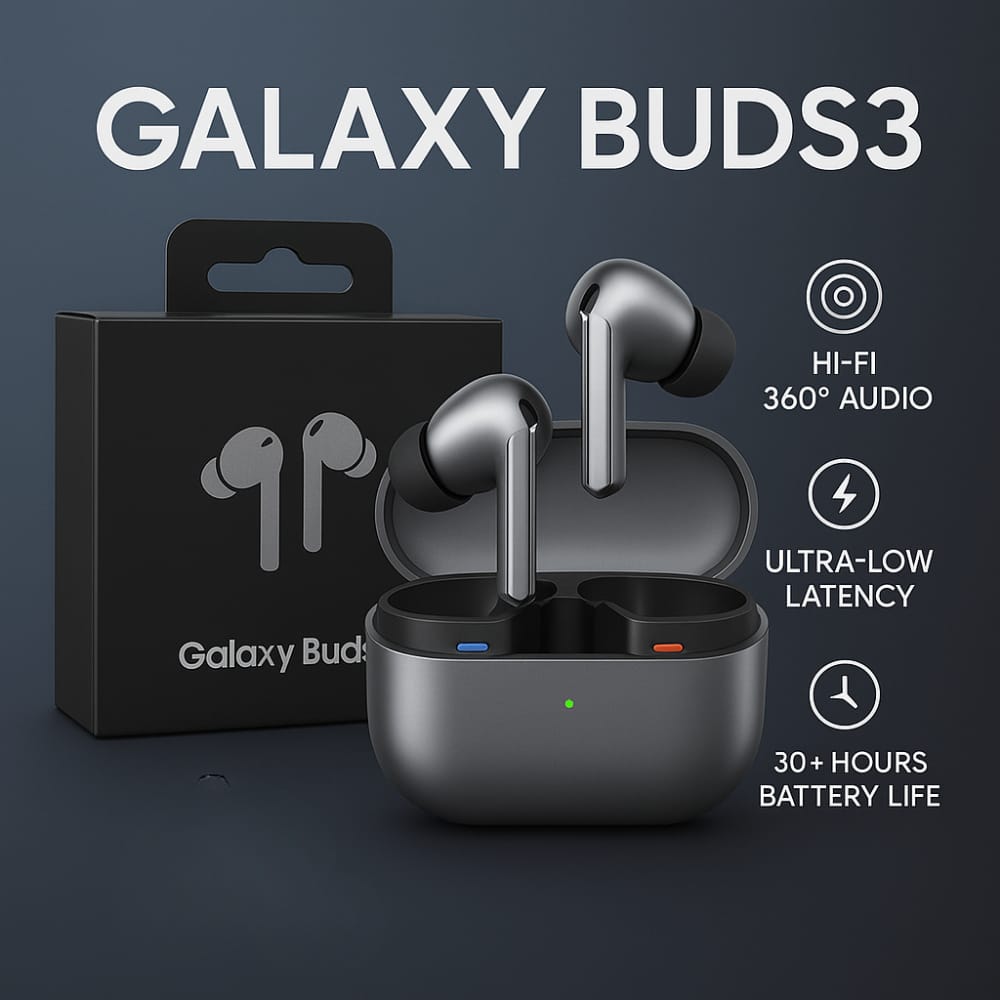 Wireless Earbuds – Galaxy Buds 3 Wireless Airpods – Bluetooth 5.3, Touch Controls, HD Mic | Noise Cancelling, Deep Bass, Long Battery Life | For Android & iPhone | Waterproof Sports Earbuds with Charging Case – Silver & White Color price in Pakistan