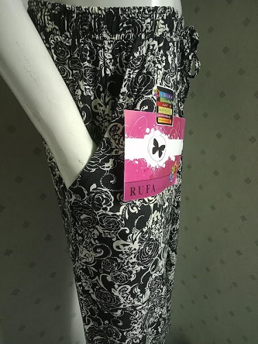 Rufa, Ladies Printed Trousers and pants for all seasons, black and white, cotton blend soft fabric