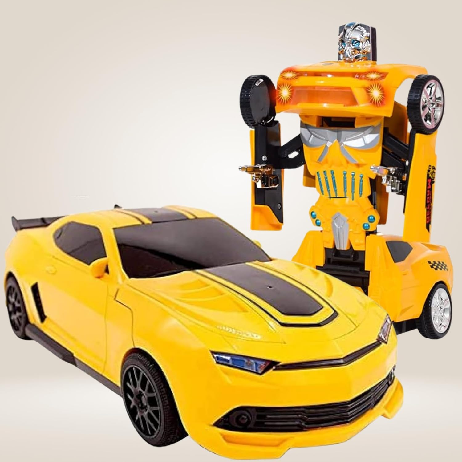Robot Car with Lights and Music - Bump and Convert Robot Toy for Kids (Yellow)