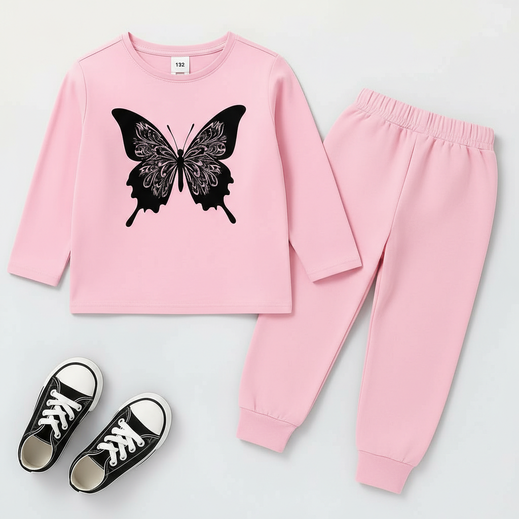 Summer Butterfly Print Kids Tracksuit – Full Sleeve Top & Trouser Set