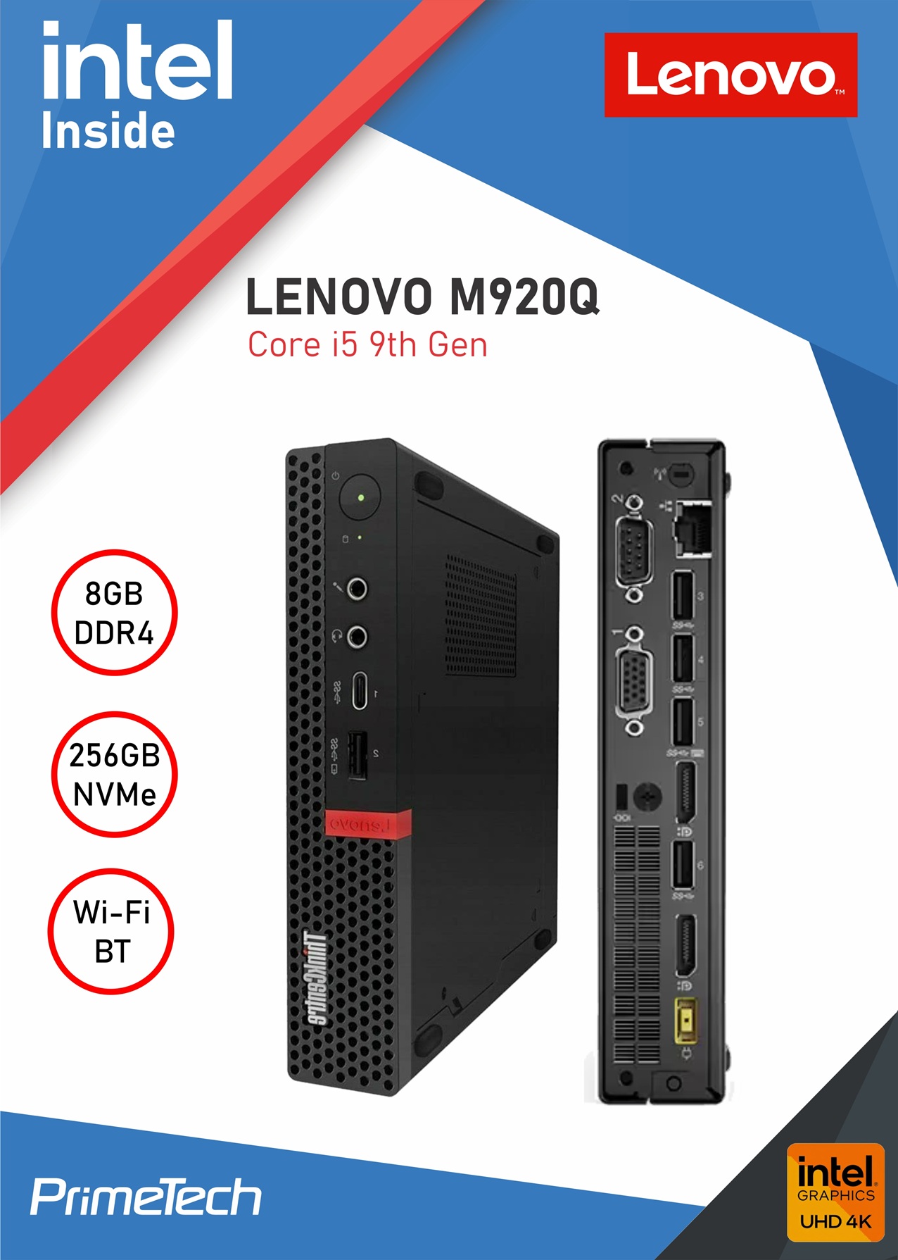 9th Gen Mini PC Core i5 Processor, 8GB DDR4 RAM, 256GB NVMe M.2, Intel HD Graphics, LAN, Dual Band Wi-Fi, Bluetooth