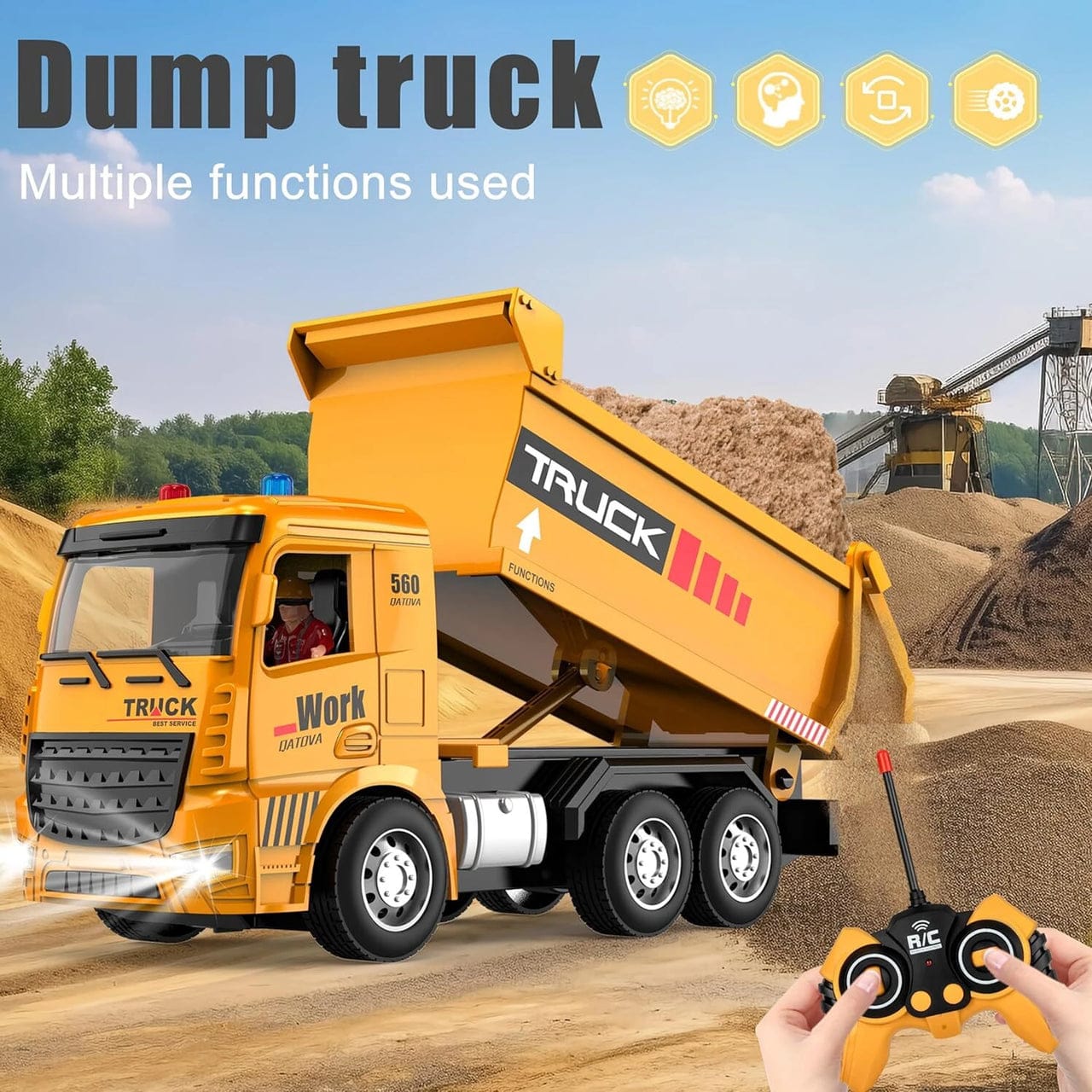 4 Channel Super RC Dumper Truck 1:20 Scale | Rechargeable Remote Control Construction Truck with Lights & Sound | Engineering Vehicle Truck