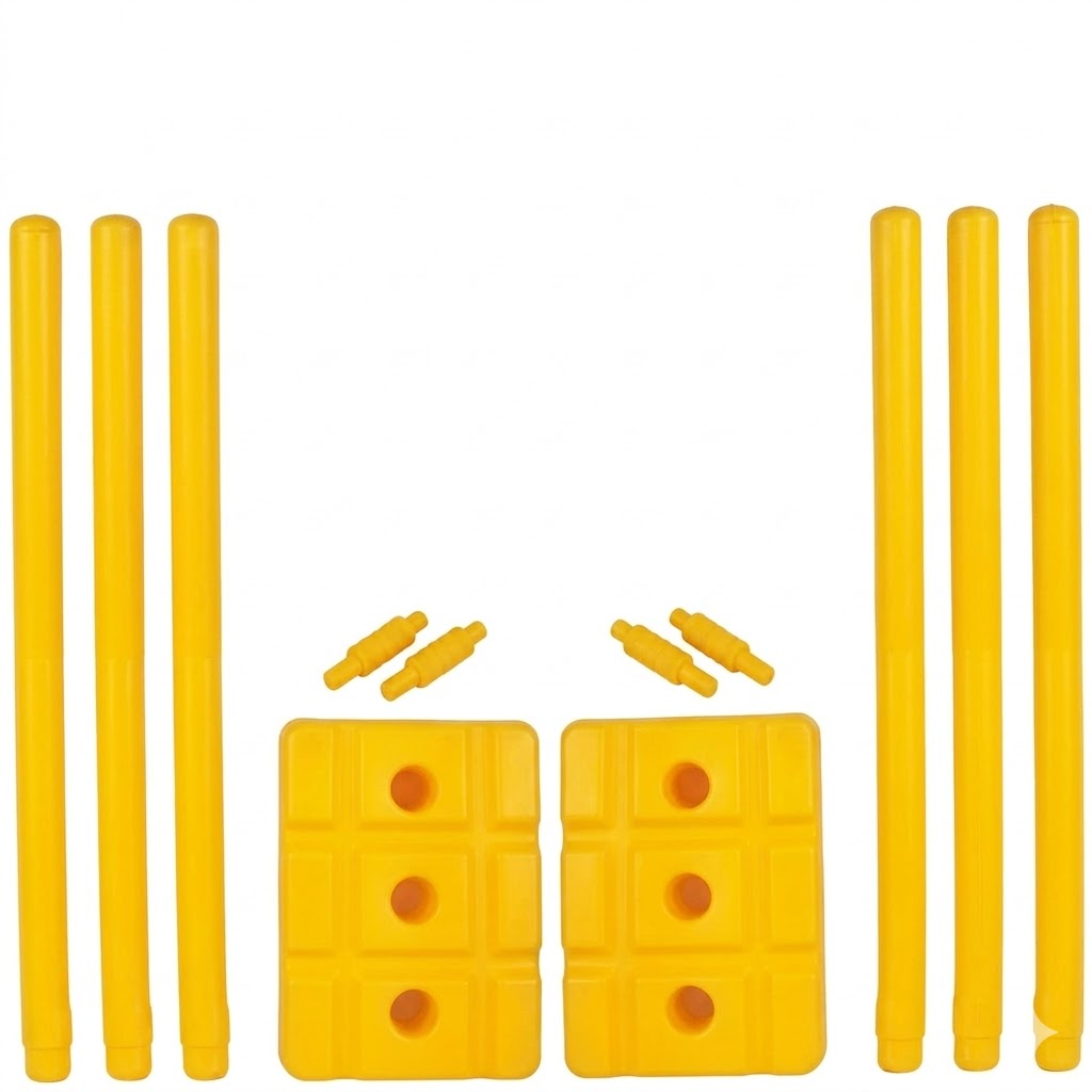 Plastic Cricket Wickets with Bails | Durable Cricket Stump Set with Base & Yellow Bails | Portable Cricket Wickets for Practice Training & Ground Use | Premium Quality Cricket Training Equipment | SPORTS SPECTRUM