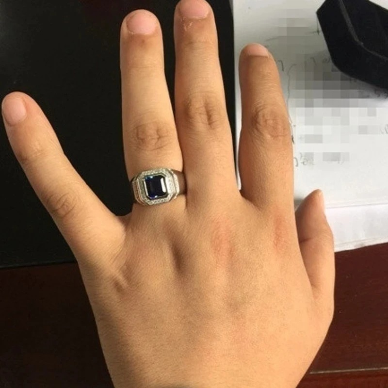 New Fashion Men Rings Blue Crystal Alloy Wedding Engagement For Men Ring Vintage Jewelry Knuckle Ring