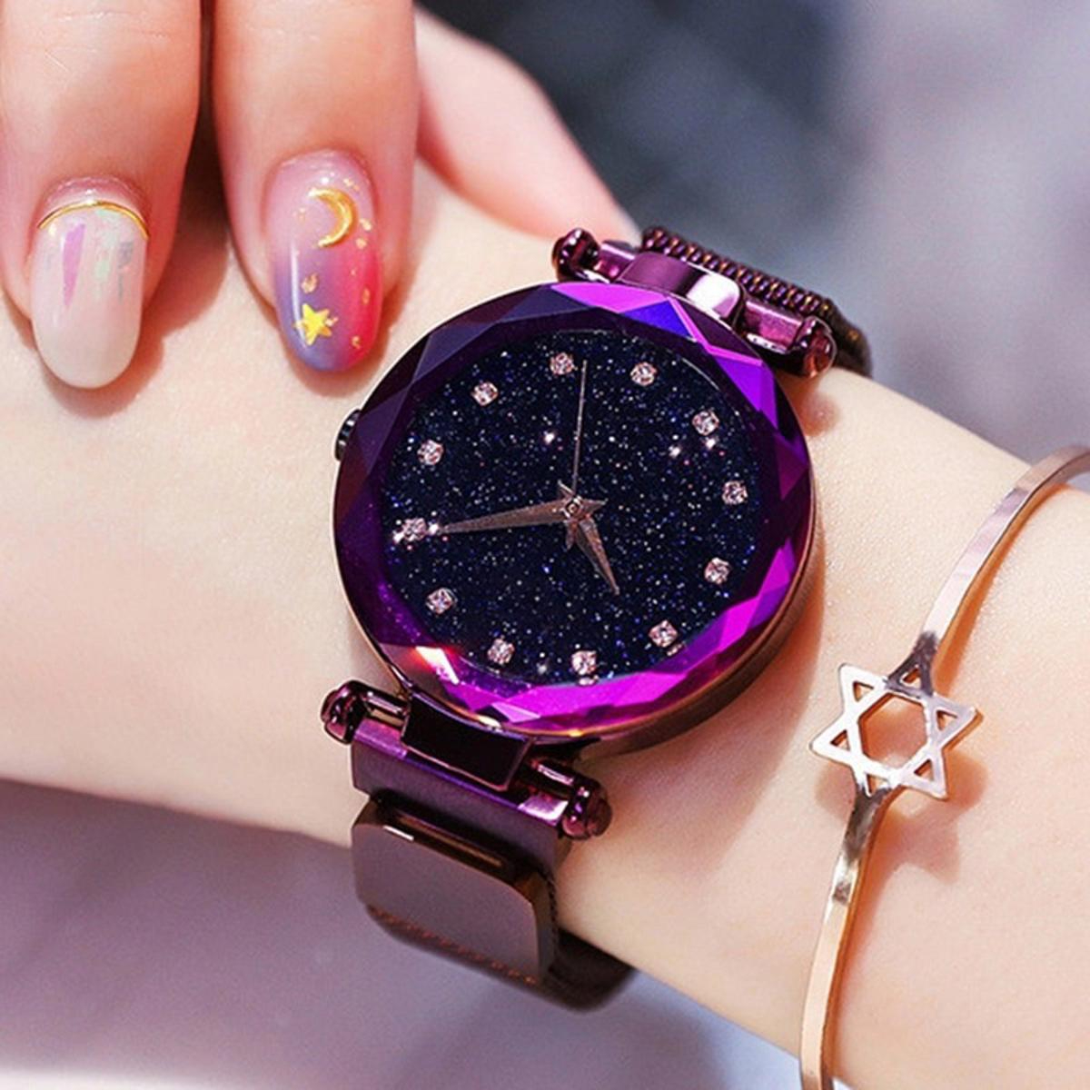 Watch For Women Mesh Magnet Buckle Starry Sky Luxury Fashion Analog Watches for Girls