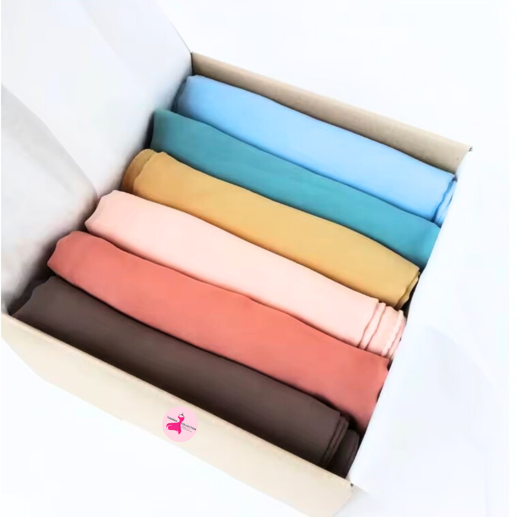 6pc Set Premium Chiffon Hijab Scarves Solid Color Islamic Wrap Shawl Plain Lightweight Modest Wear