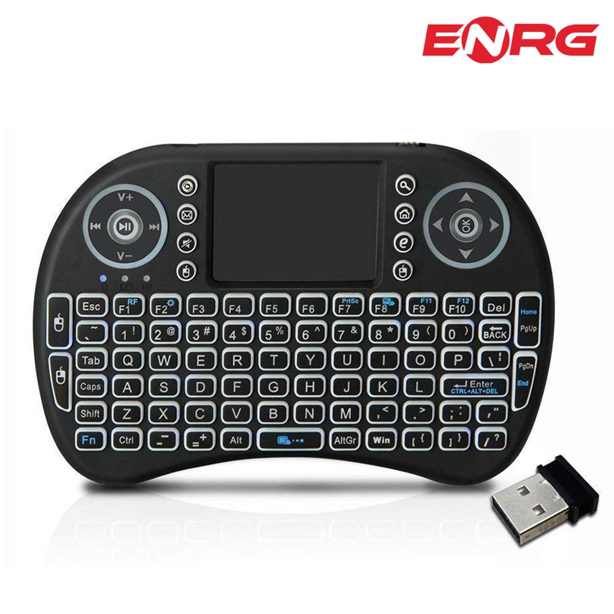Energy - ENRG RGB Mini Wireless Keyboard + Bluetooth Dual Connection 2.4GHz Air Touchpad Mouse, Compatible With Android TV Box, Smart TV, PC Black