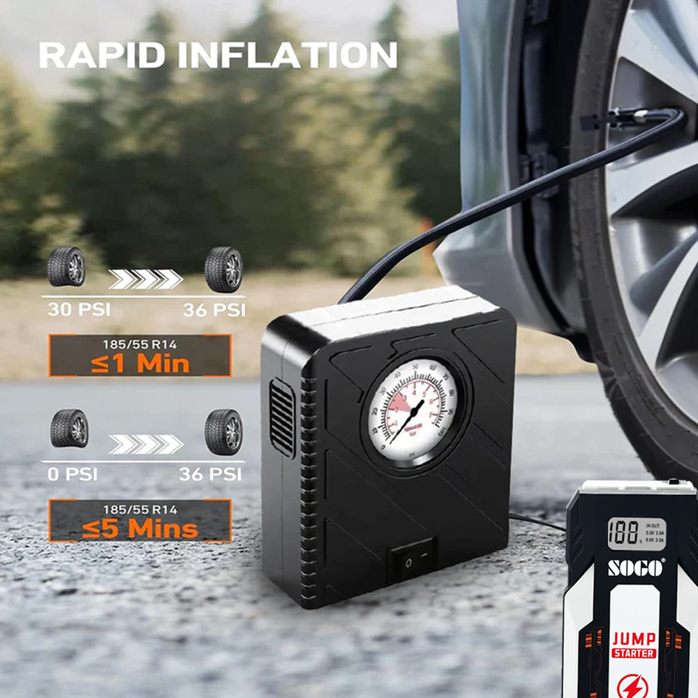 Car Battery Jump Starter, Air Compressor & 6,000mAh Power Bank X6