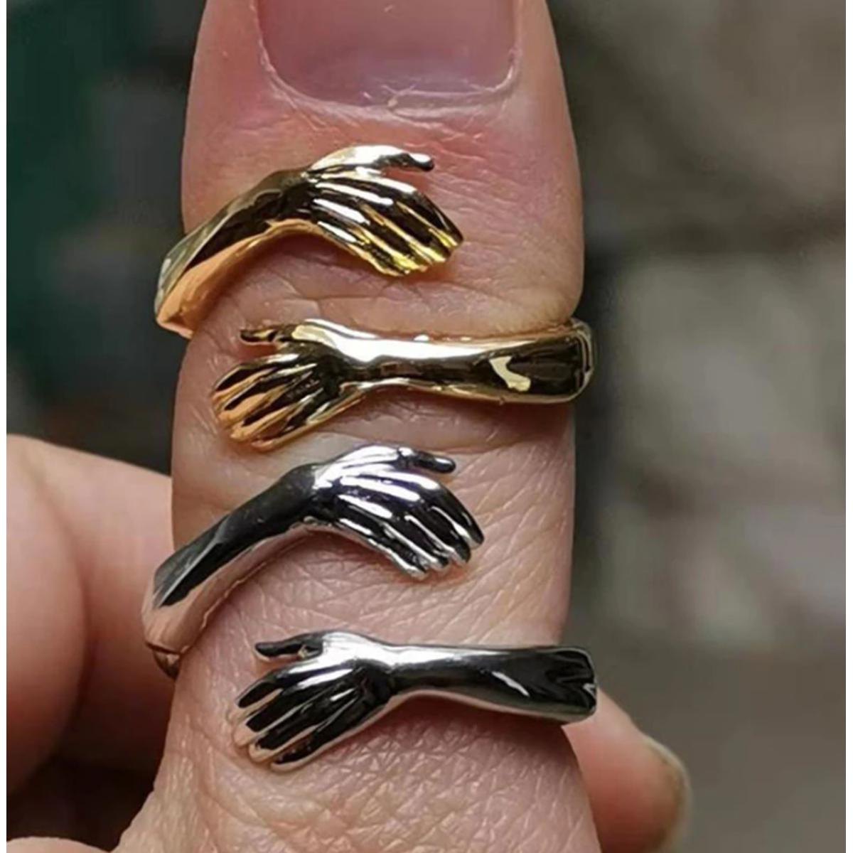 Hug Rings for Girls Couple Open Ring Cute Minimalist Hands Embracing Adjustable Rings Love Ring For Women Couple Party Gift Select Color under Variations
