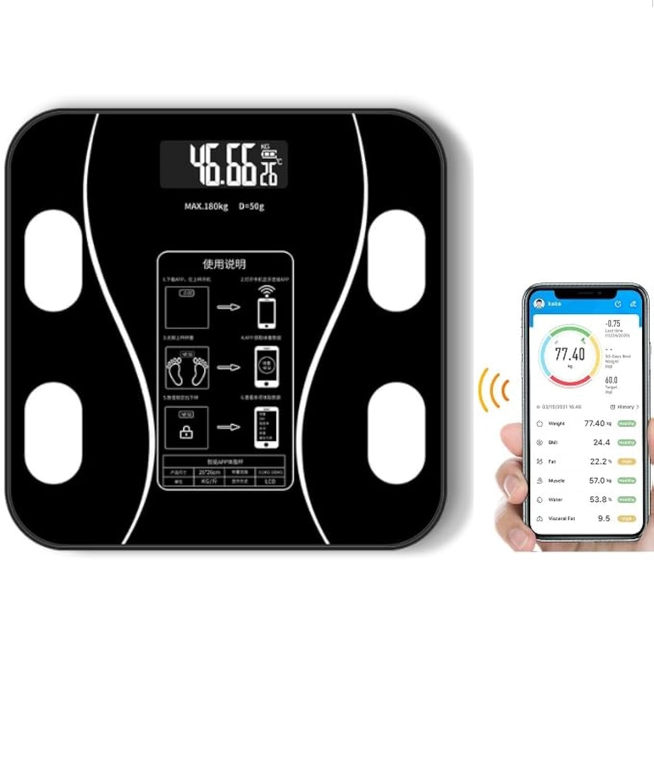 Upto 180kg Bluetooth Weight Machine With App - Smart Digital Body Weight Scale With Bluetooth Weighing Scale App & LED Digital Display -  Accurate Body Fat & BMI Measurement Through App - Weighing Machine & Weighing Scale For Household Use