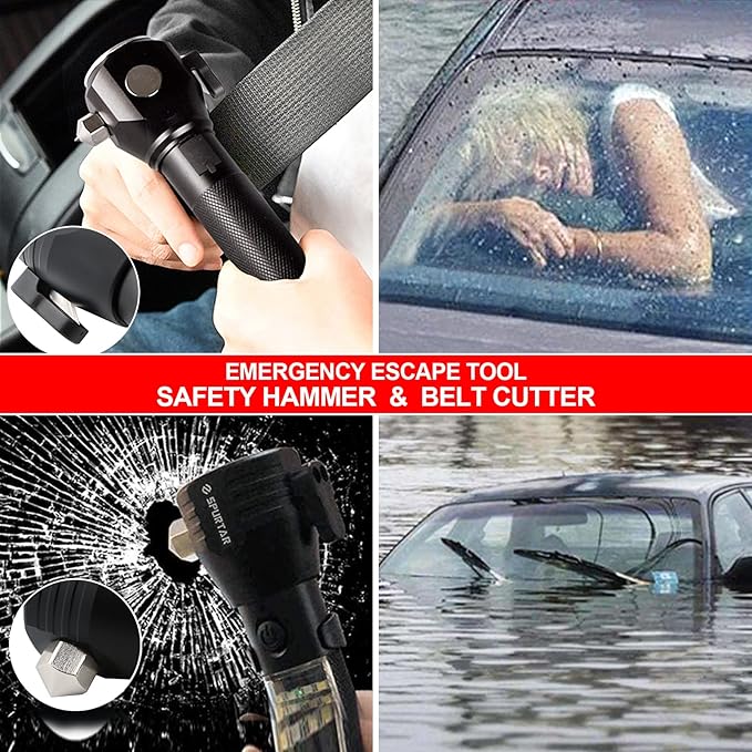 Multifunction 8 in 1 Portable LED Flashlight Rechargeable LED Torch &  Emergency Tool With Window Breaker Hammer | Flashlight Household Rechargeable Ultra Strong Outdoor Bright LED Flashlight