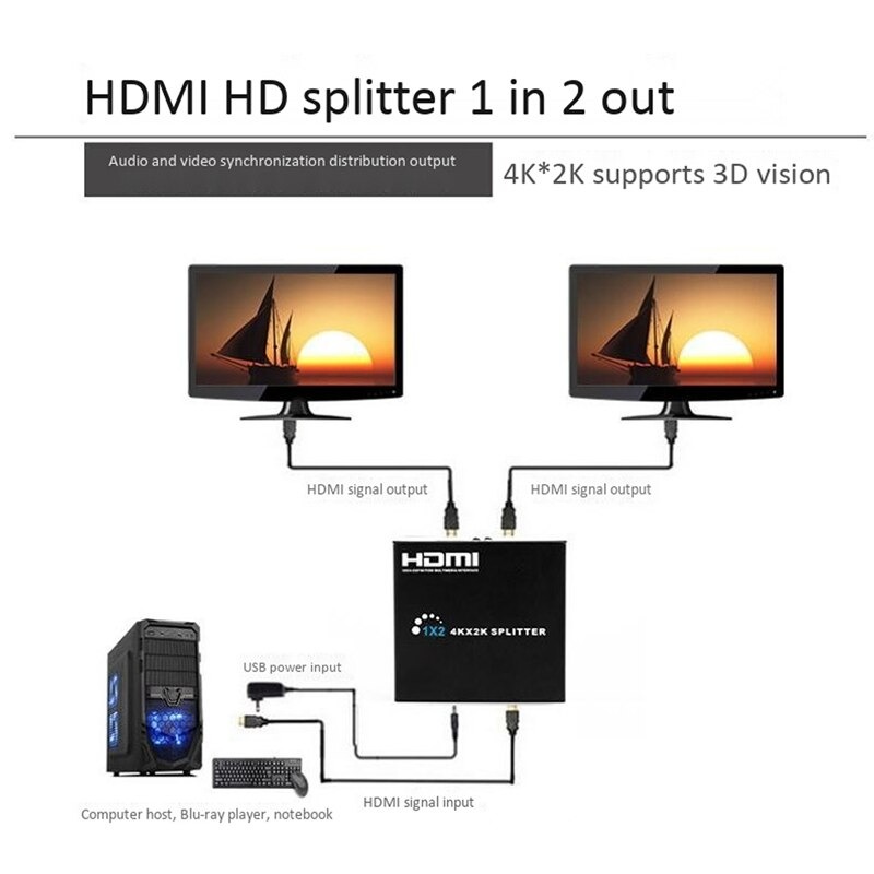 Split Led Tv HDMI Splitter HDMI Switch 1X2 4Kx2K Split 1 In 2 Out Amplifier Display ...