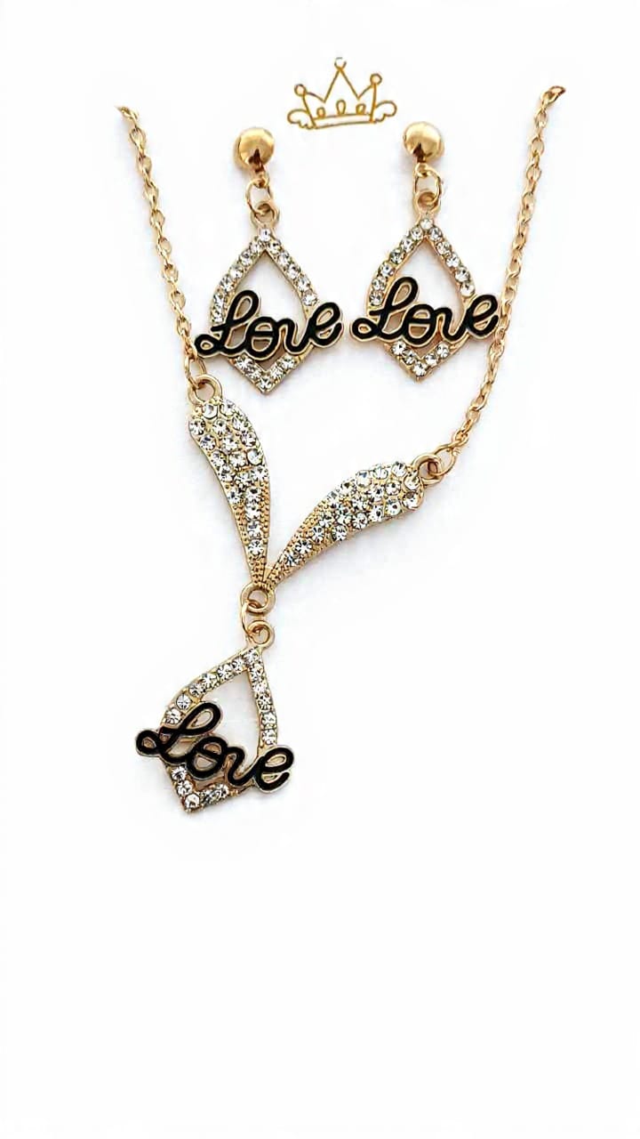 Fascination Store Fashionable Creative Earrings and Necklace Set with Love Letters and Diamond Hearts, Versatile and Elegant Jewelry for Women, Premium Good Quality Romantic Accessories, New Seasonal Cross-Border Jewelry Offer, Stylish Love-Themed Earring