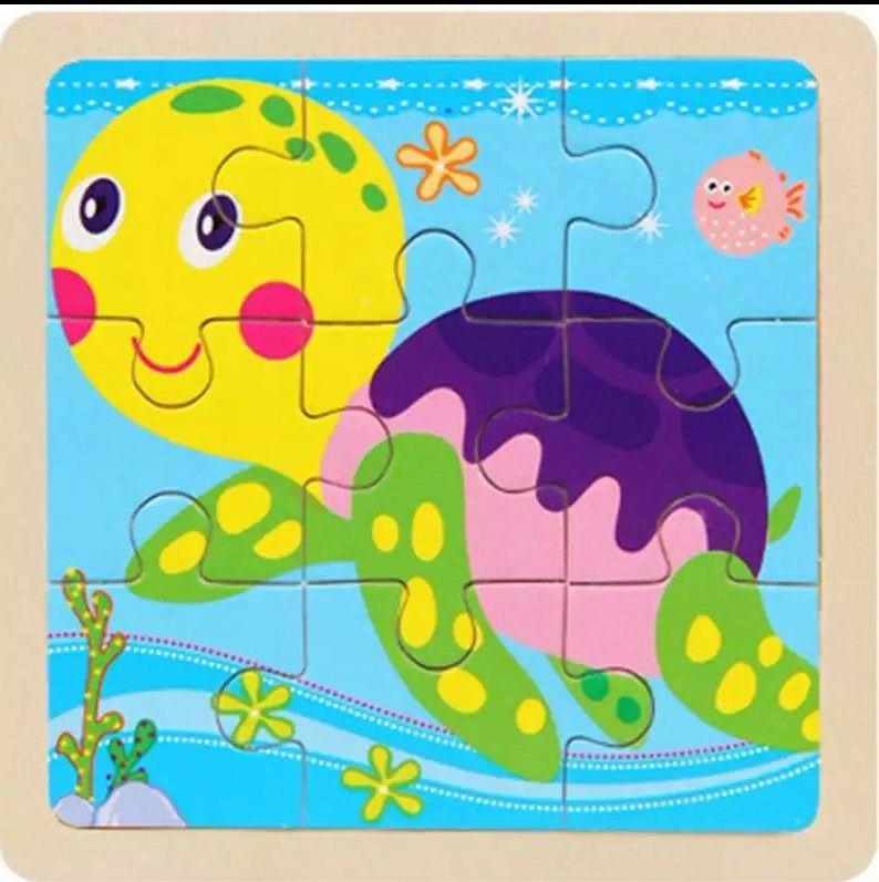 Small Wood Animal Puzzle Bee Rabbit Cow Duck Transportation Tool Educational DIY Toys For Children Cartoon Jigsaw Birthday Gifts