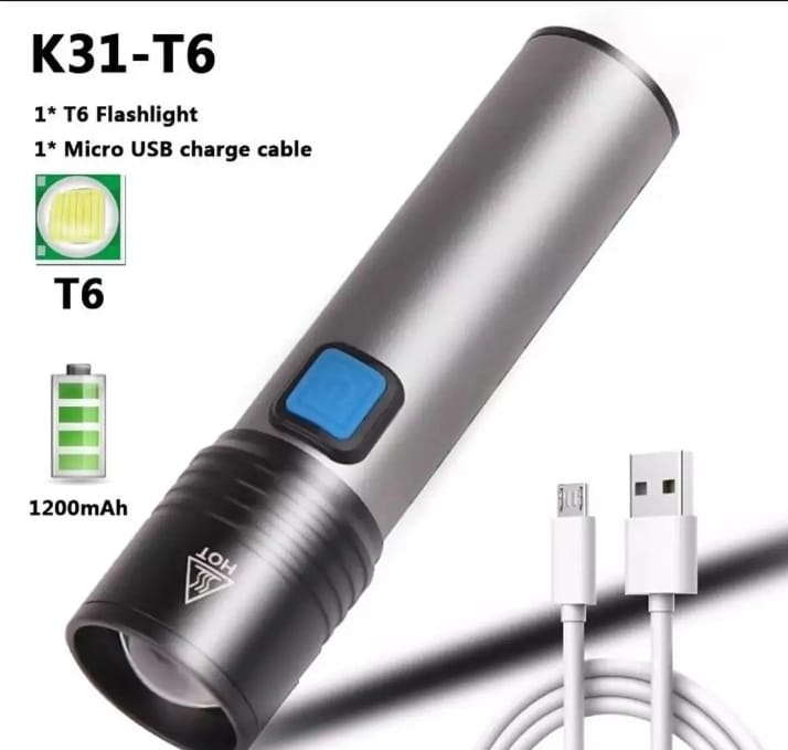 Rechargeable K31 Powerful T6 LED Flashlight Lamp Zoom Torch USB Rechargeable led Light Camping Lamp Flash Light Torch