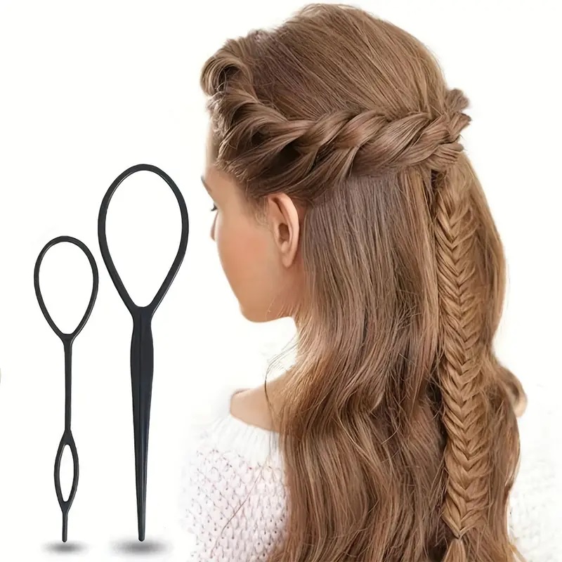 7-Piece Hair Styling Kit for Braids and Twists, Professional Hair Accessories for Women and Girls, Elegant Black Braider Tool Set
