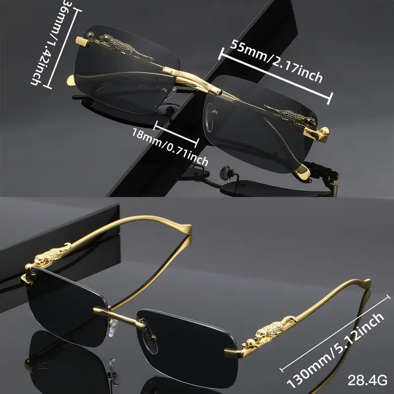 Luxury Rimless Sunglasses for Men Women – Designer Frameless Rectangle & Square Sun Glasses, Metal Gold Frame Polygon Shades, Blue Cutting Lens UV400 Protection Eyewear, Vintage Fashion Goggles for Driving, Stylish Unisex Sunglasses for Boys Girls Trendy