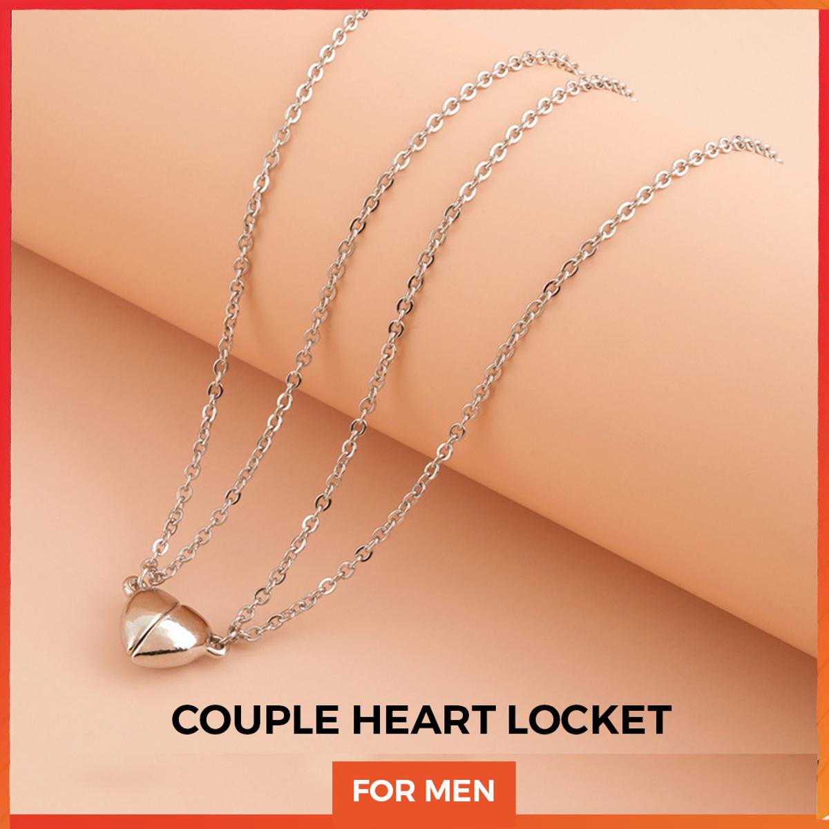 New trandy Silver Magnetic Broken Couple Heart Necklace Locket - Heavy Metal Magnetic Heart Pendant Necklace Gift For Friends Couples