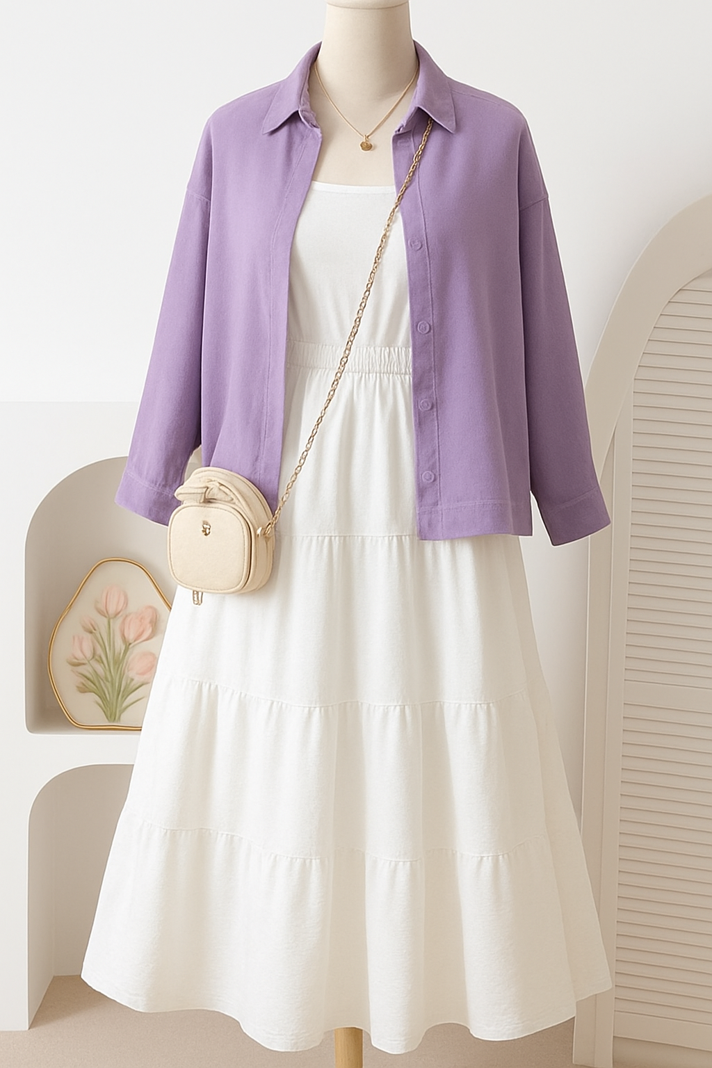 Western Wear Layered Maxi Dress Set for Girls – Elegant Button-Down Shirt with Flowy Tiered Inner Dress
